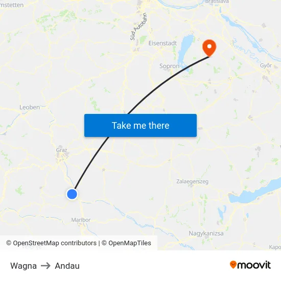 Wagna to Andau map