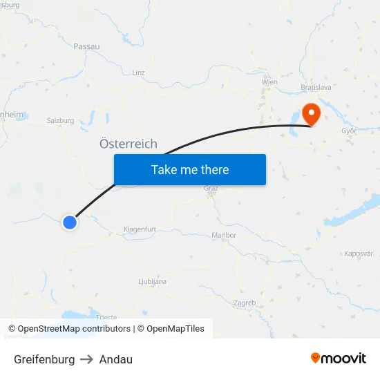 Greifenburg to Andau map