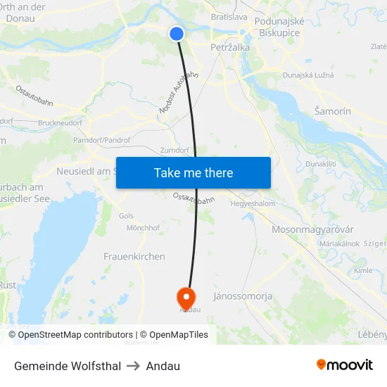 Gemeinde Wolfsthal to Andau map