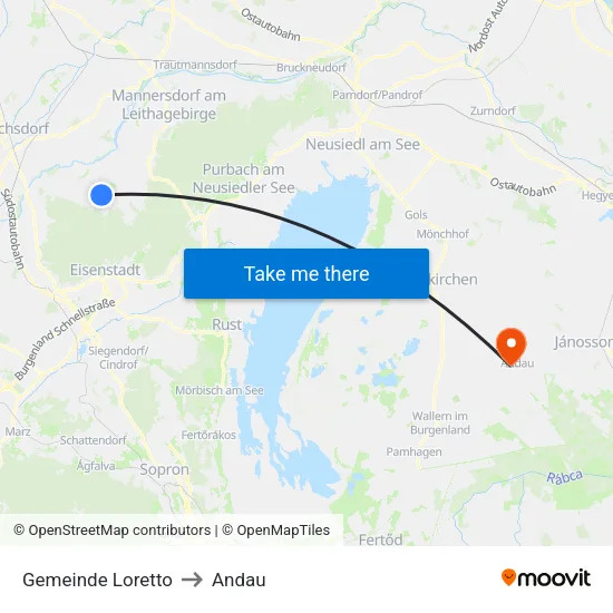 Gemeinde Loretto to Andau map