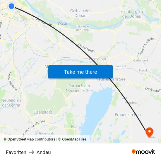 Favoriten to Andau map