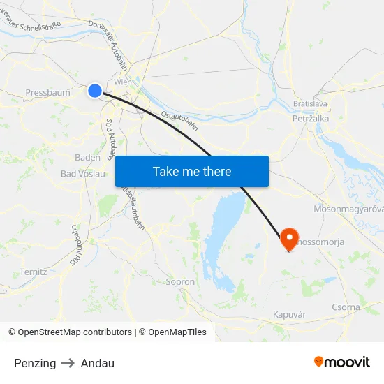 Penzing to Andau map