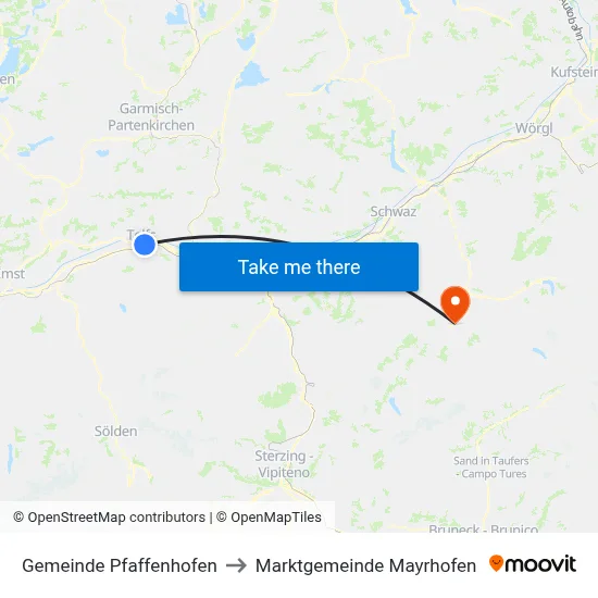Gemeinde Pfaffenhofen to Marktgemeinde Mayrhofen map