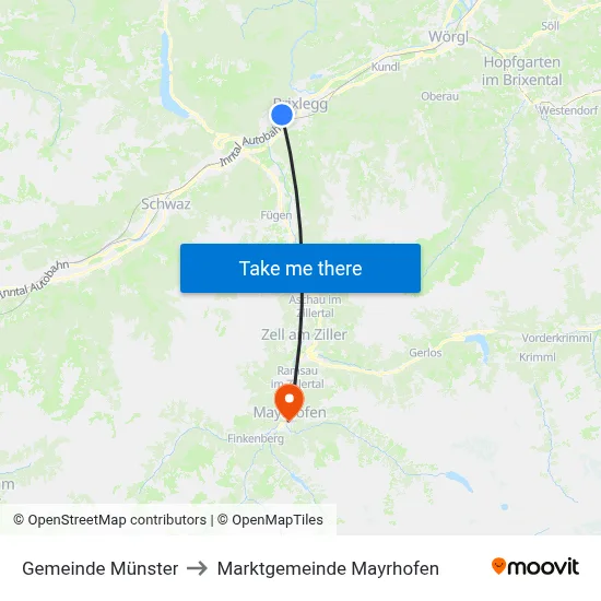 Gemeinde Münster to Marktgemeinde Mayrhofen map