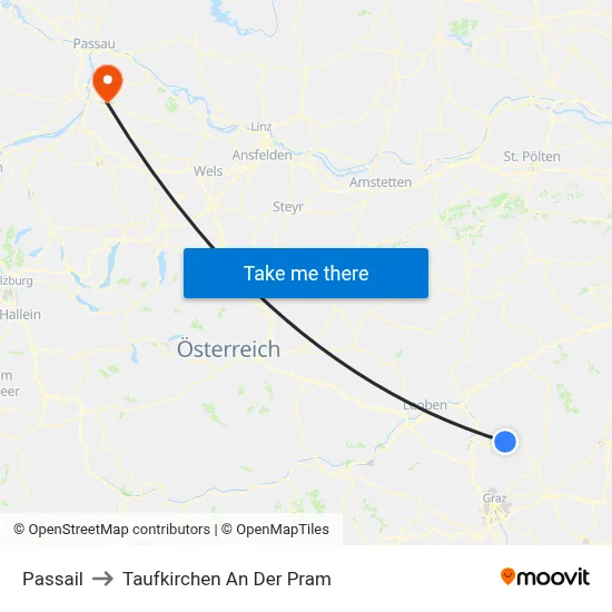 Passail to Taufkirchen An Der Pram map