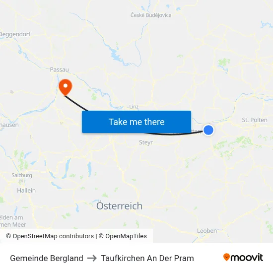 Gemeinde Bergland to Taufkirchen An Der Pram map