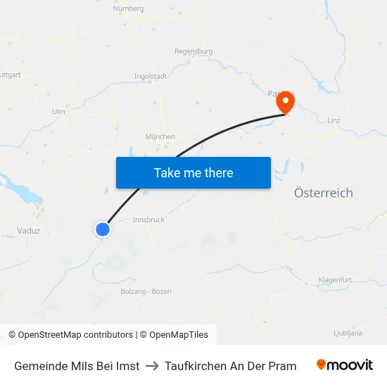 Gemeinde Mils Bei Imst to Taufkirchen An Der Pram map