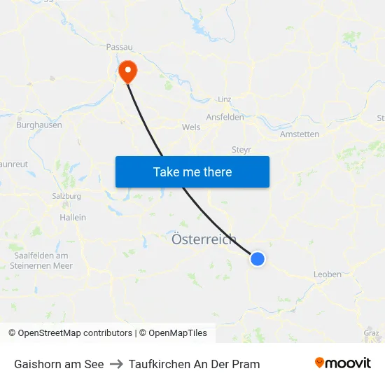 Gaishorn am See to Taufkirchen An Der Pram map