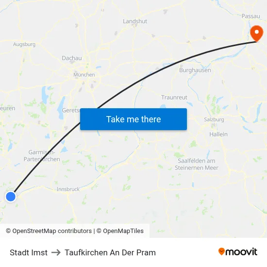 Stadt Imst to Taufkirchen An Der Pram map