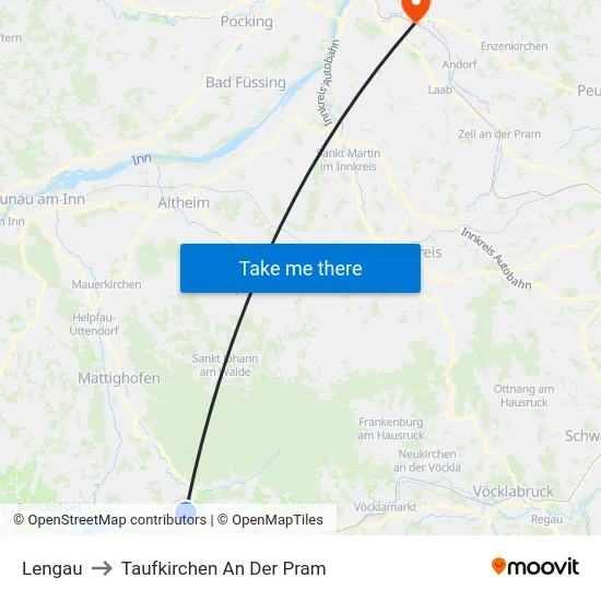 Lengau to Taufkirchen An Der Pram map