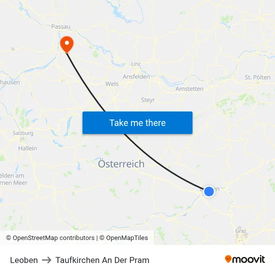 Leoben to Taufkirchen An Der Pram map