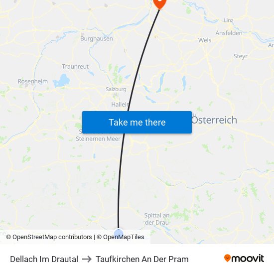 Dellach Im Drautal to Taufkirchen An Der Pram map
