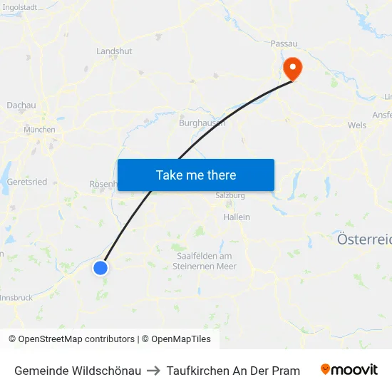 Gemeinde Wildschönau to Taufkirchen An Der Pram map