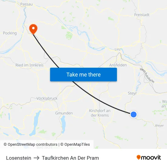 Losenstein to Taufkirchen An Der Pram map