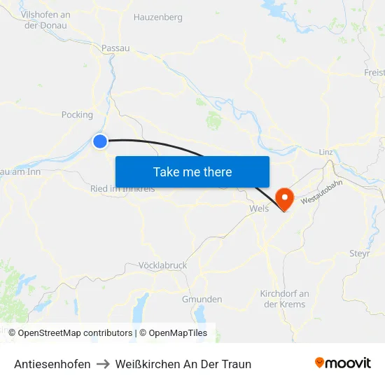 Antiesenhofen to Weißkirchen An Der Traun map
