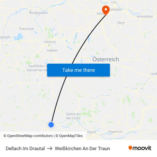 Dellach Im Drautal to Weißkirchen An Der Traun map