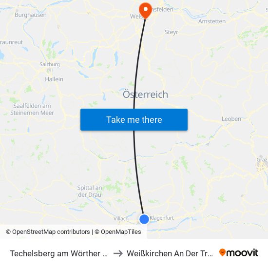 Techelsberg am Wörther See to Weißkirchen An Der Traun map