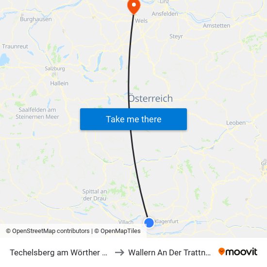 Techelsberg am Wörther See to Wallern An Der Trattnach map