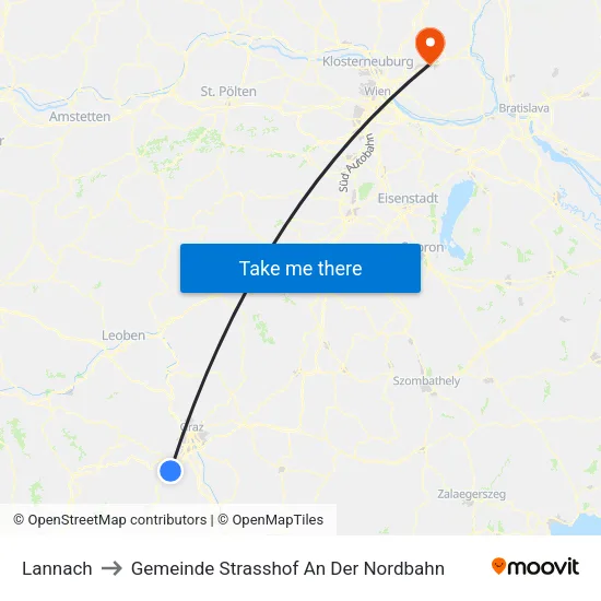 Lannach to Gemeinde Strasshof An Der Nordbahn map