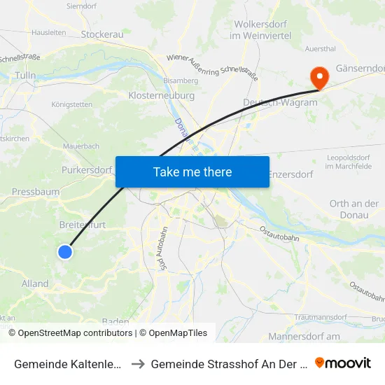 Gemeinde Kaltenleutgeben to Gemeinde Strasshof An Der Nordbahn map