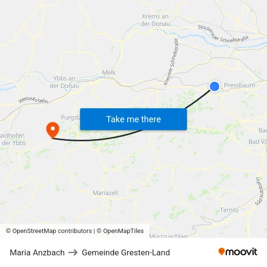 Maria Anzbach to Gemeinde Gresten-Land map