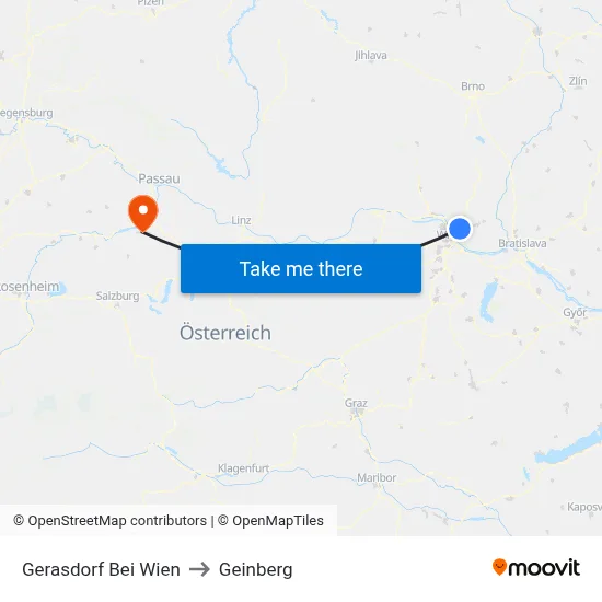 Gerasdorf Bei Wien to Geinberg map