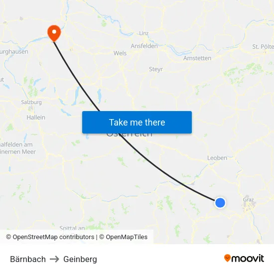 Bärnbach to Geinberg map