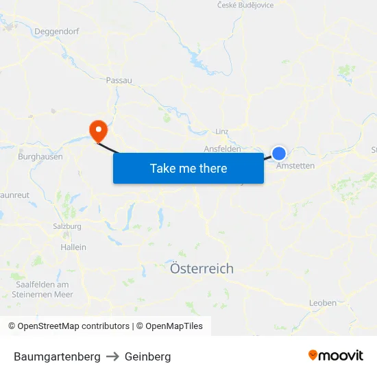 Baumgartenberg to Geinberg map