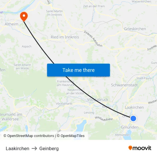 Laakirchen to Geinberg map