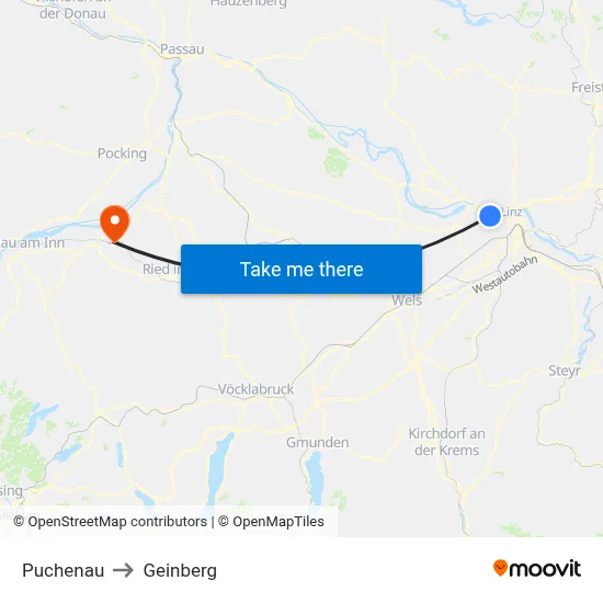 Puchenau to Geinberg map