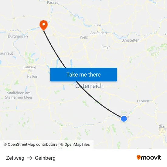 Zeltweg to Geinberg map