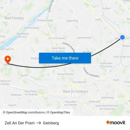 Zell An Der Pram to Geinberg map