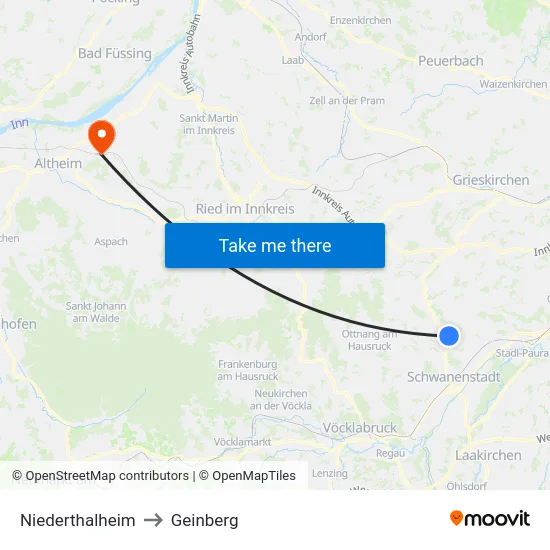 Niederthalheim to Geinberg map