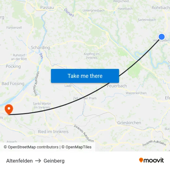 Altenfelden to Geinberg map