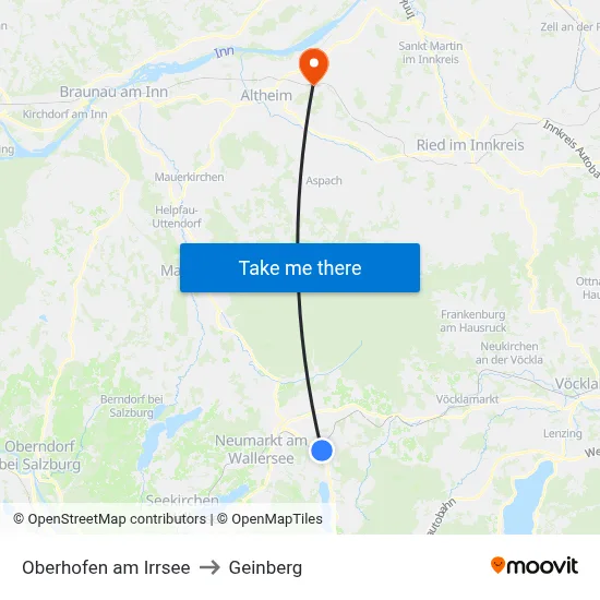 Oberhofen am Irrsee to Geinberg map