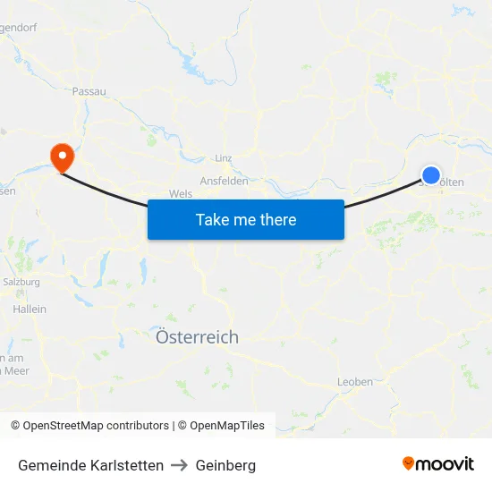 Gemeinde Karlstetten to Geinberg map