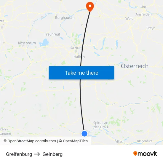 Greifenburg to Geinberg map