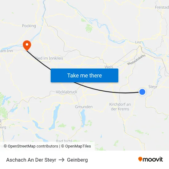 Aschach An Der Steyr to Geinberg map
