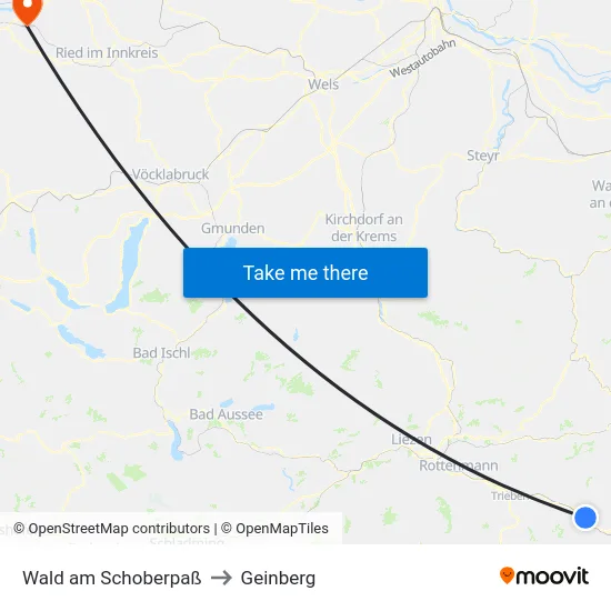 Wald am Schoberpaß to Geinberg map