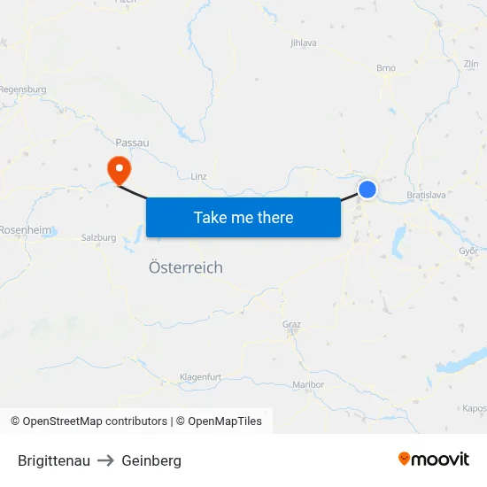 Brigittenau to Geinberg map