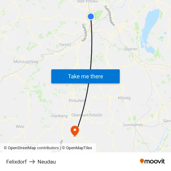 Felixdorf to Neudau map