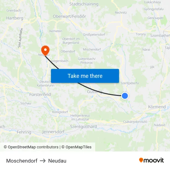 Moschendorf to Neudau map