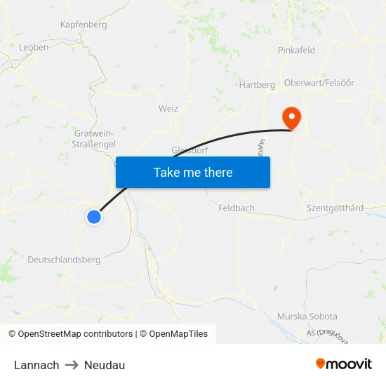 Lannach to Neudau map