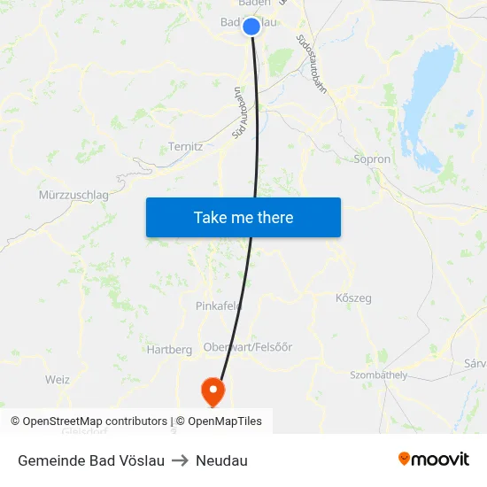 Gemeinde Bad Vöslau to Neudau map