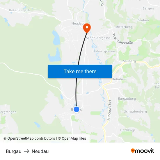 Burgau to Neudau map
