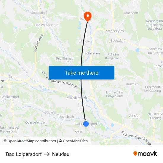 Bad Loipersdorf to Neudau map
