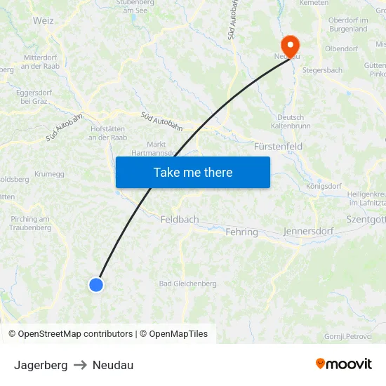 Jagerberg to Neudau map
