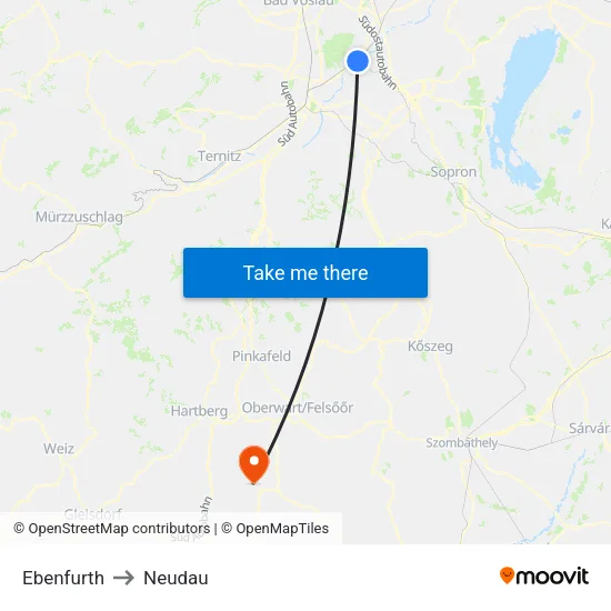 Ebenfurth to Neudau map