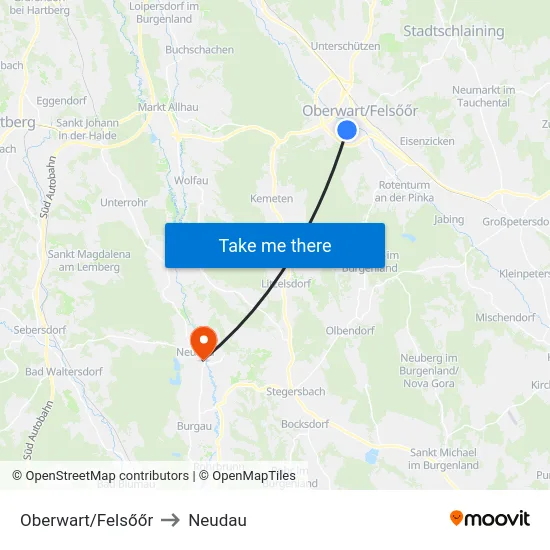 Oberwart/Felsőőr to Neudau map