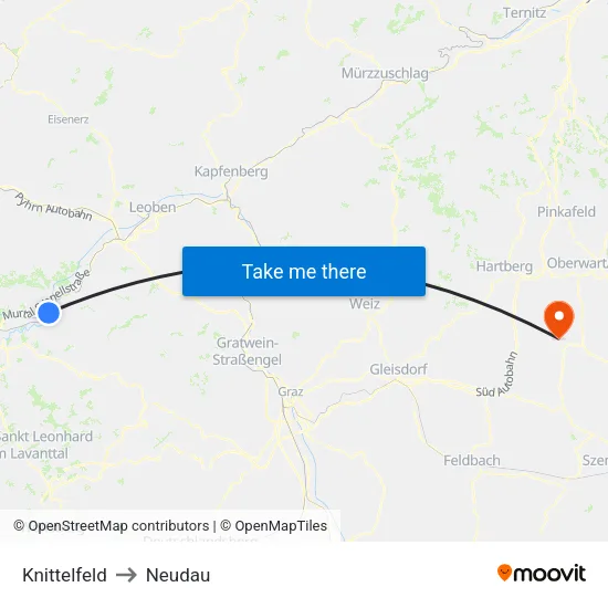 Knittelfeld to Neudau map
